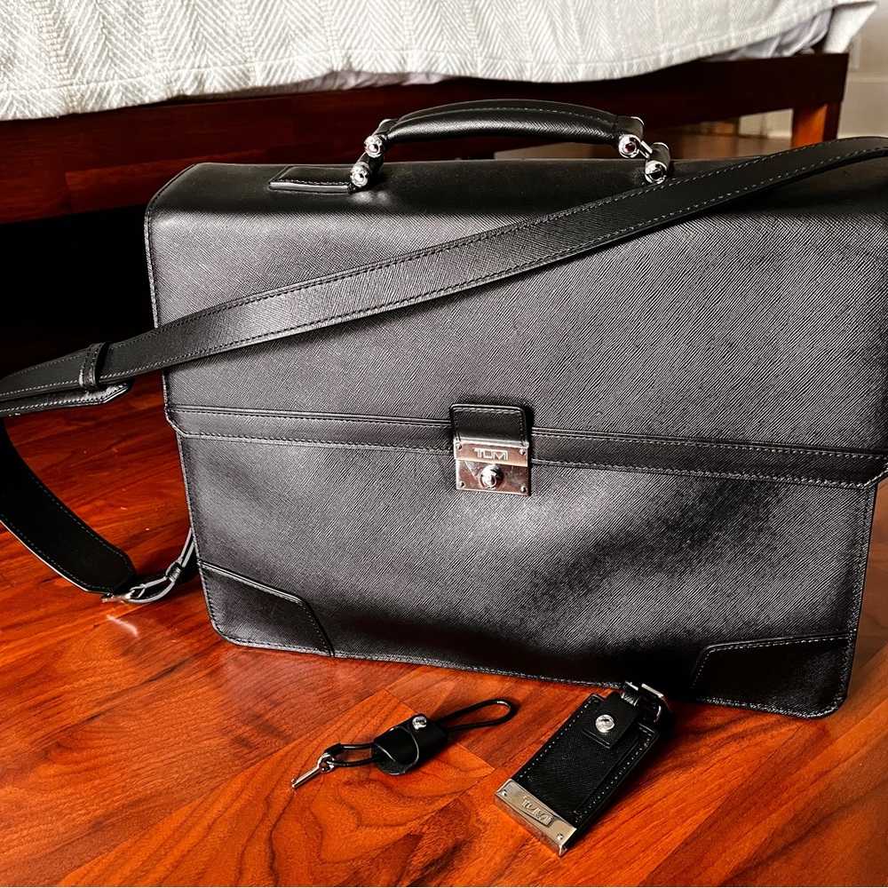 TUMI Black Leather Briefcase